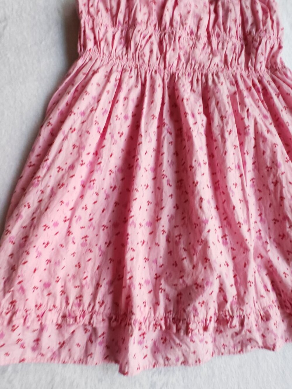 Free People Gabby Mini Dress Pink Cherry Print Size XS Boho Cottagecore Smocked - Picture 6 of 16